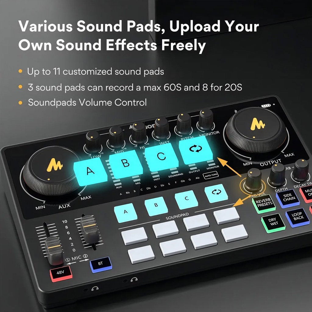 Maono Caster AME2 – Interfaz de Audio para Streaming y Podcast con Bluetooth