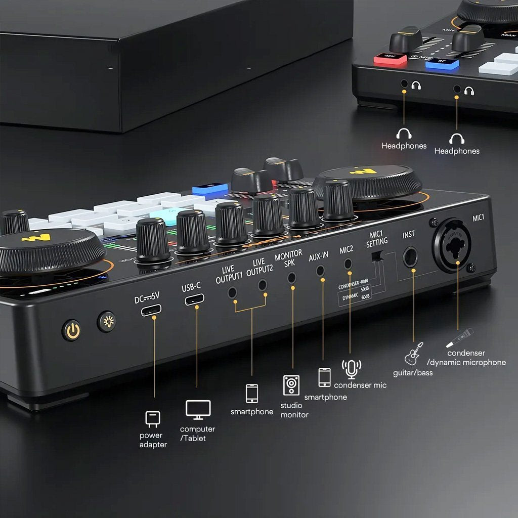 Maono Caster AME2 – Interfaz de Audio para Streaming y Podcast con Bluetooth