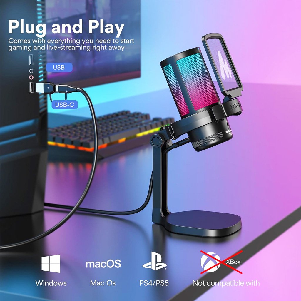 Micrófono de Condensador Maono DGM20 RGB Pro Gamer USB – Negro