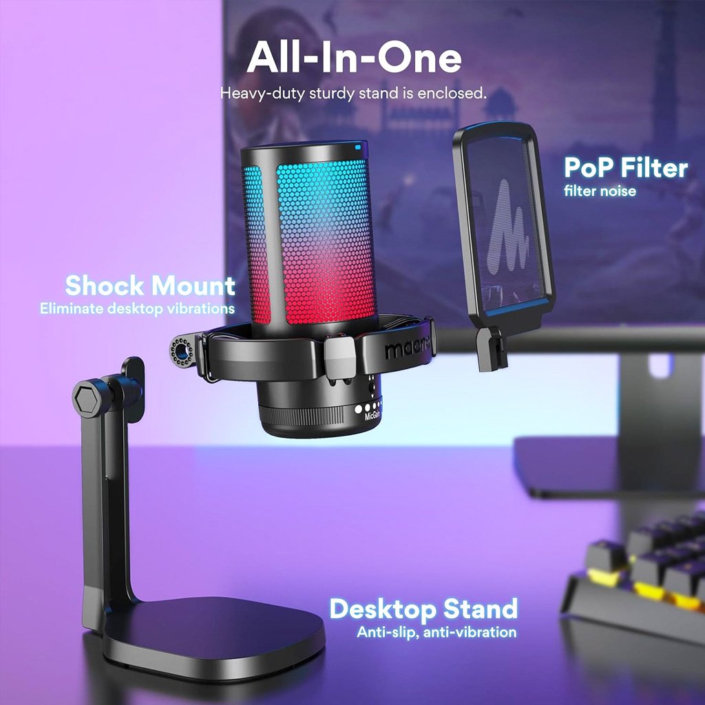 Micrófono de Condensador Maono DGM20 RGB Pro Gamer USB – Negro
