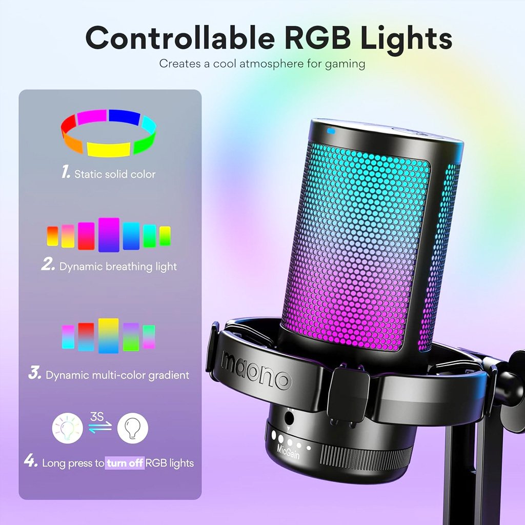 Micrófono de Condensador Maono DGM20 RGB Pro Gamer USB – Negro