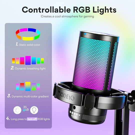Micrófono de Condensador Maono DGM20 RGB Pro Gamer USB – Negro