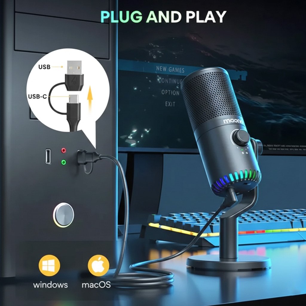 Micrófono Maono DM30 RGB Gamer Condensador Cardioide USB – Negro