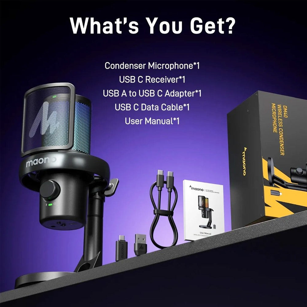 Micrófono Gamer Maono DM40 Pro RGB – Inalámbrico / USB – Negro