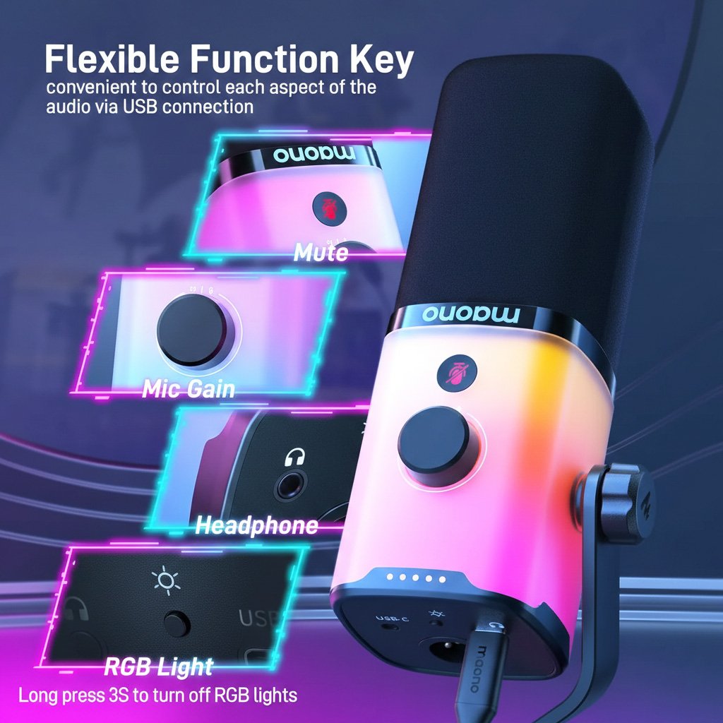 Micrófono Dinámico Maono PD100X USB/XLR con RGB – Turquesa