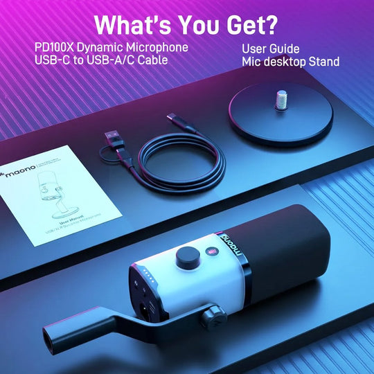 Micrófono Dinámico Maono PD100X USB/XLR con RGB – Turquesa
