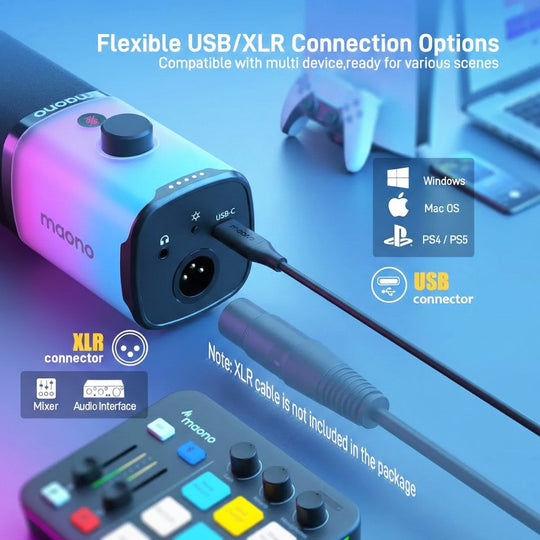 Micrófono Dinámico Maono PD100X USB/XLR con RGB – Turquesa