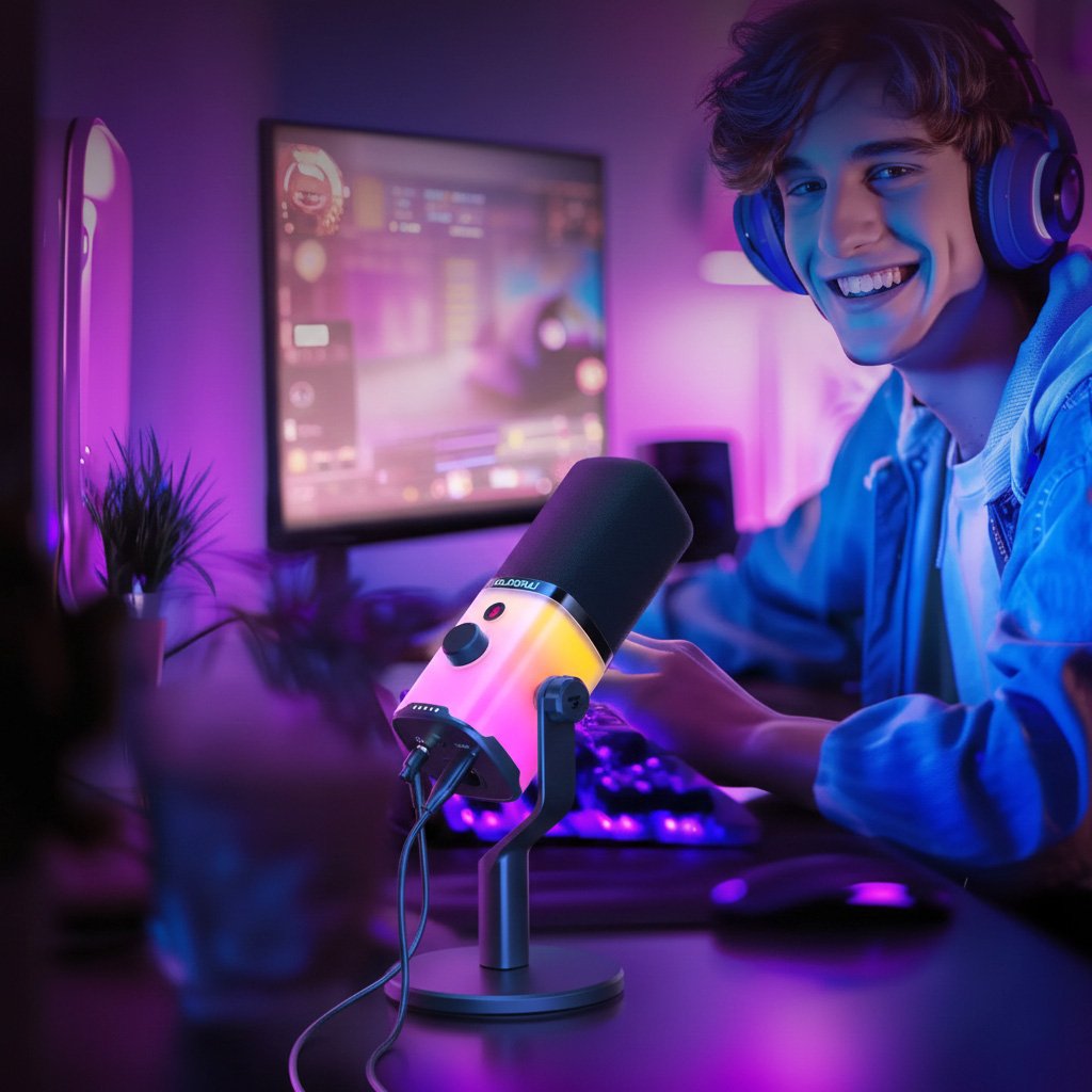 Micrófono Dinámico Maono PD100X USB/XLR con RGB – Turquesa