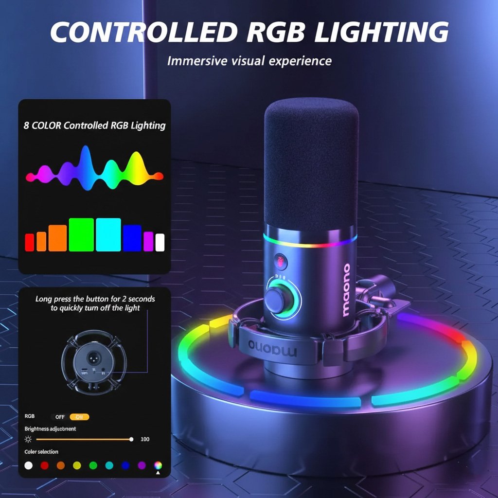 Micrófono Dinámico Maono PD200XS USB y XLR con Brazo Articulado y RGB