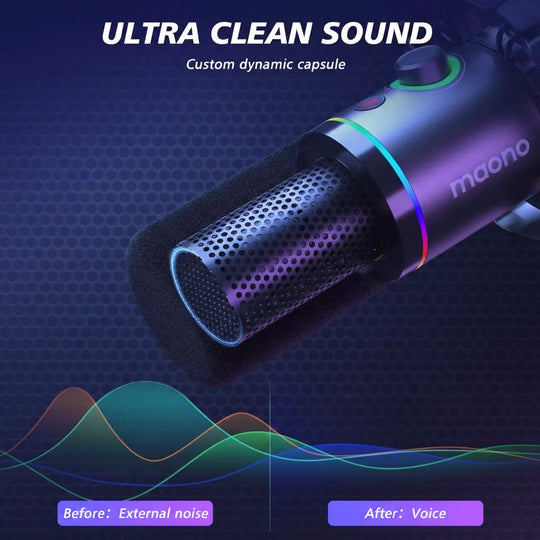 Micrófono Dinámico Maono PD200XS USB y XLR con Brazo Articulado y RGB