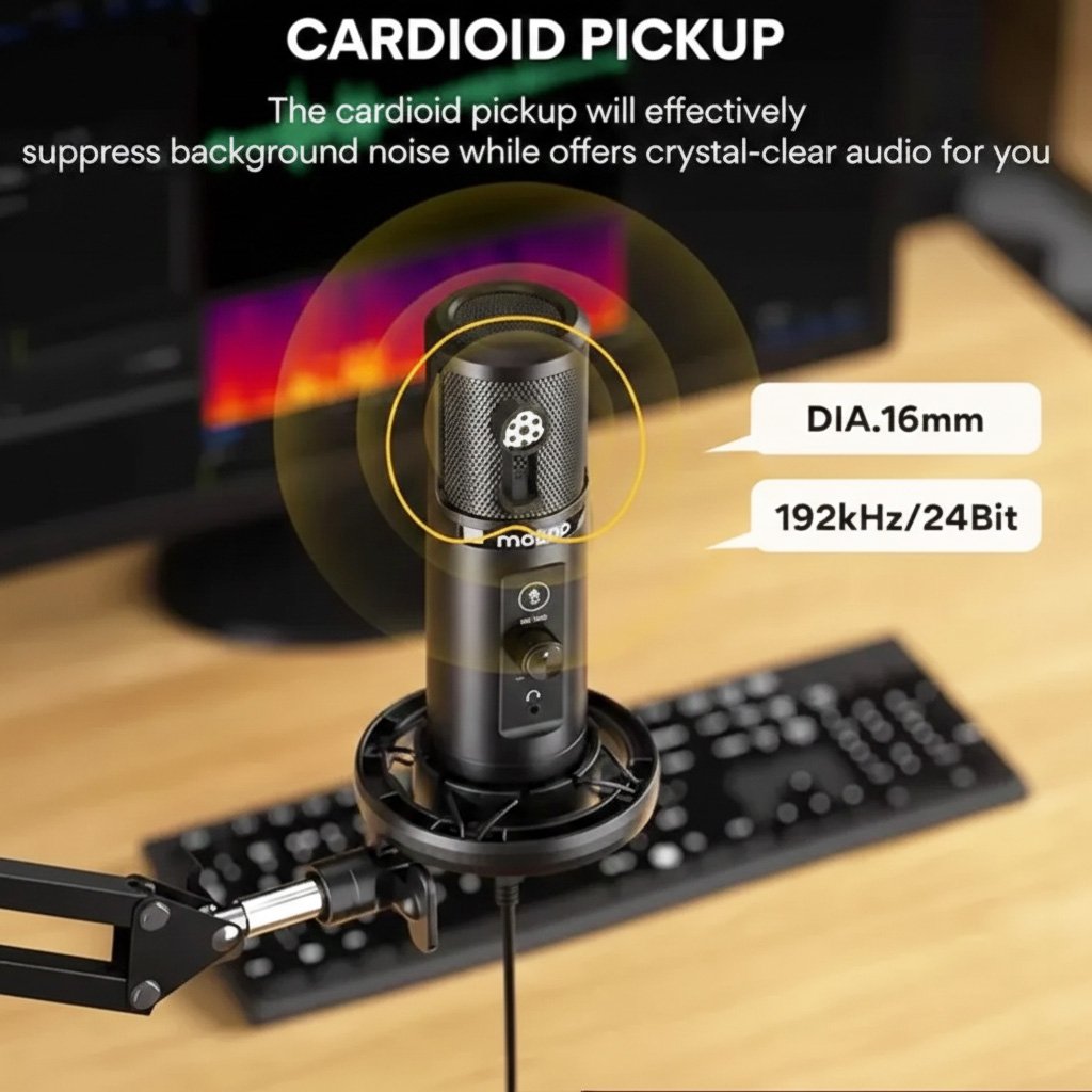 Micrófono Condensador Maono PM422 USB con Brazo Articulado – Negro