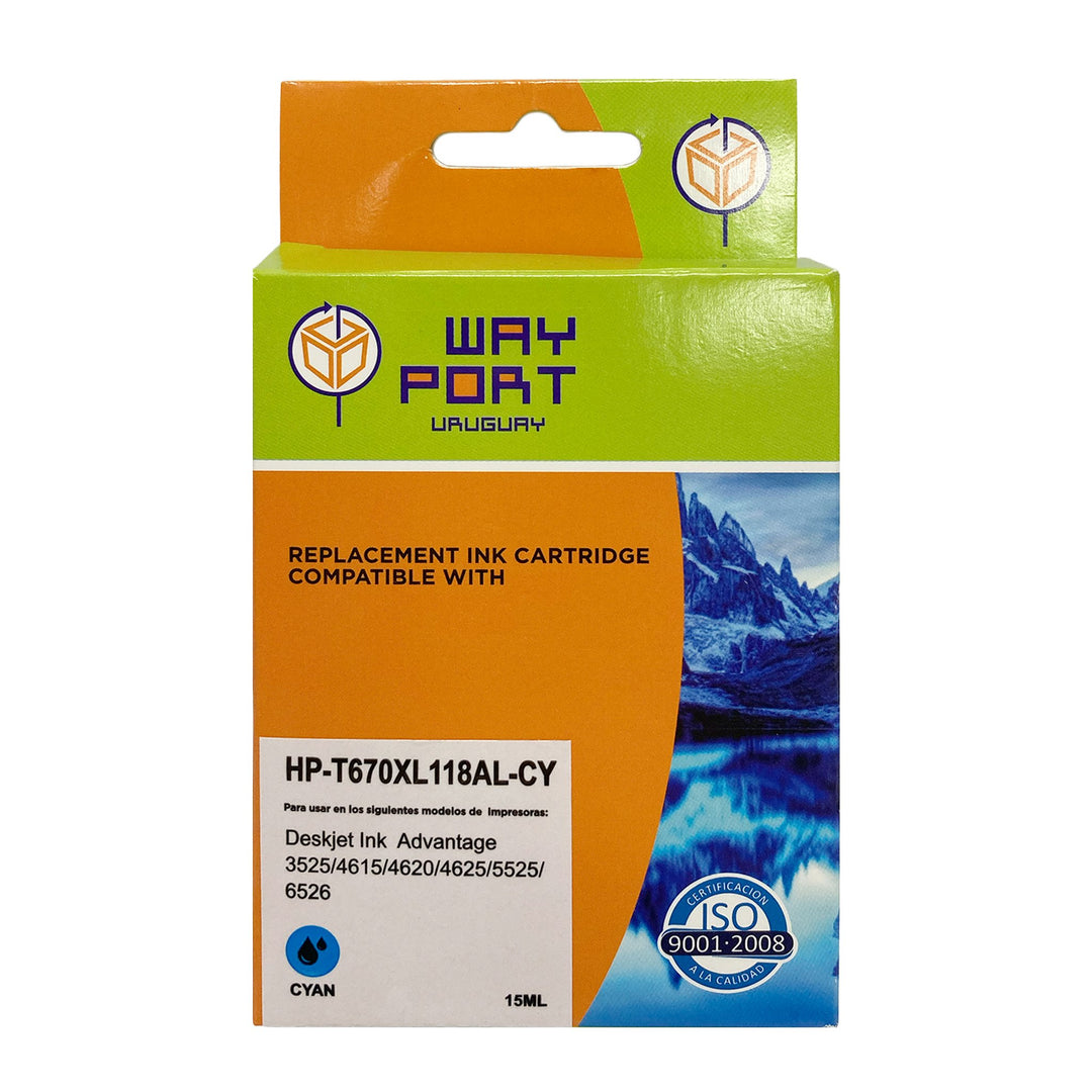 Cartucho Compatible Way Port HP 670XL (CZ118AL) Cyan para HP