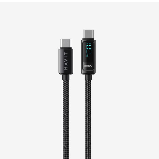 Cable USB-C a USB-C Havit 2m PD 100W Carga Rápida con Display