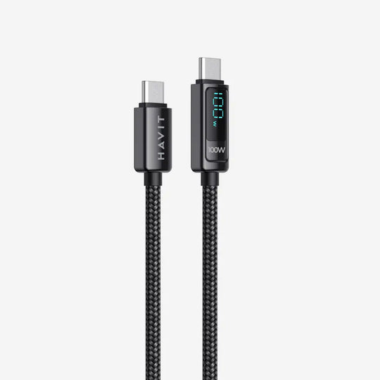 Cable USB-C a USB-C Havit 2m PD 100W Carga Rápida con Display