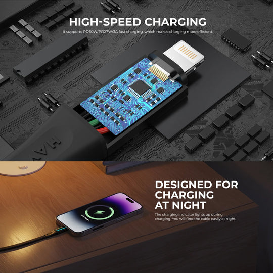 Cable Havit CB6255 USB-C a Lightning Carga Rápida 30W con LED – Naranja