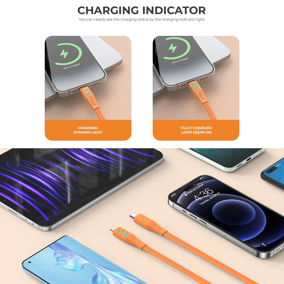 Cable Havit CB6255 USB-C a Lightning Carga Rápida 30W con LED – Naranja