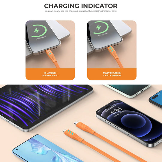Cable Havit CB6255 USB-C a Lightning Carga Rápida 30W con LED – Naranja