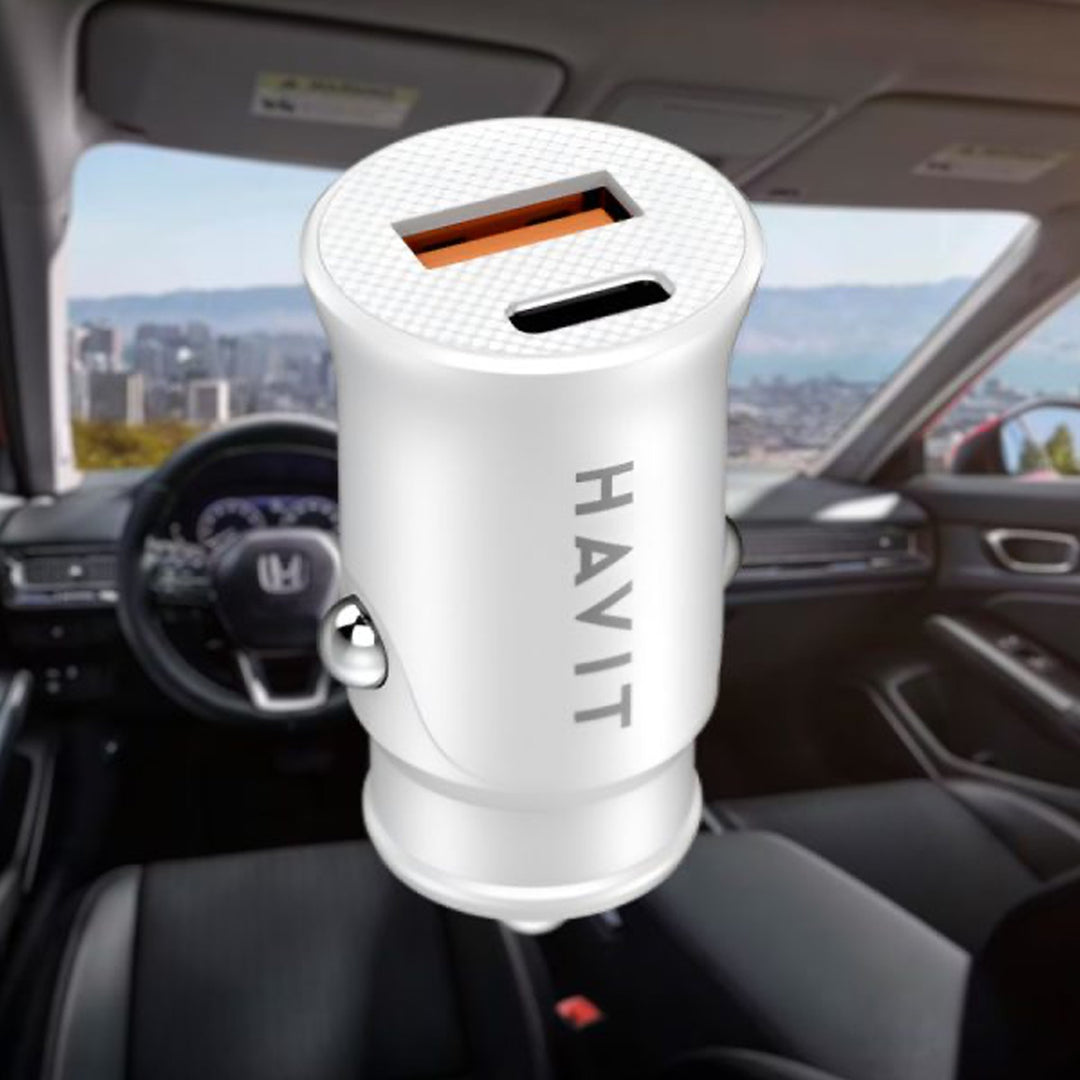 Cargador Auto Havit HV-CC2022 20W USB-C PD + QC 3.0 Blanco