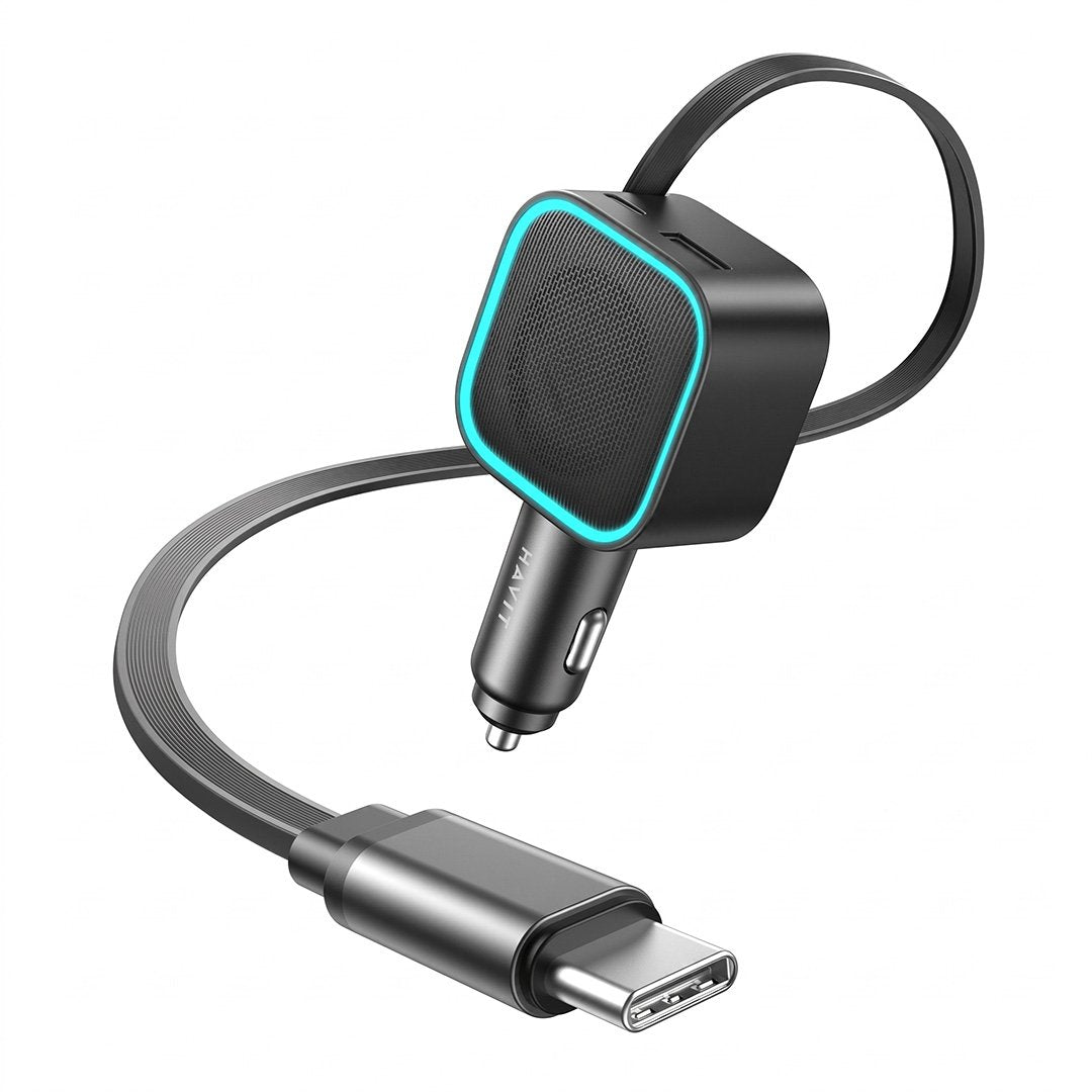 Cargador para Auto Havit CC2040 45W PD con Cable USB-C Retráctil
