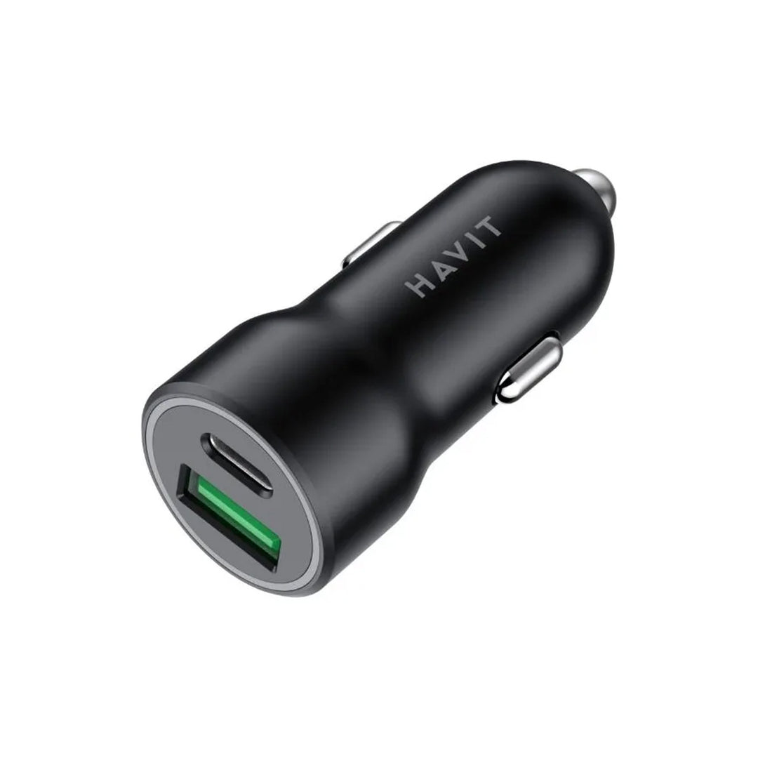 Cargador Havit para Automóvil Dual USB + USB-C PD y Quick Charge 3.0