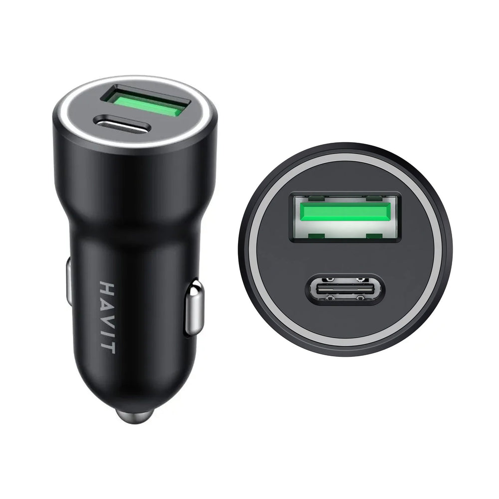 Cargador Havit para Automóvil Dual USB + USB-C PD y Quick Charge 3.0