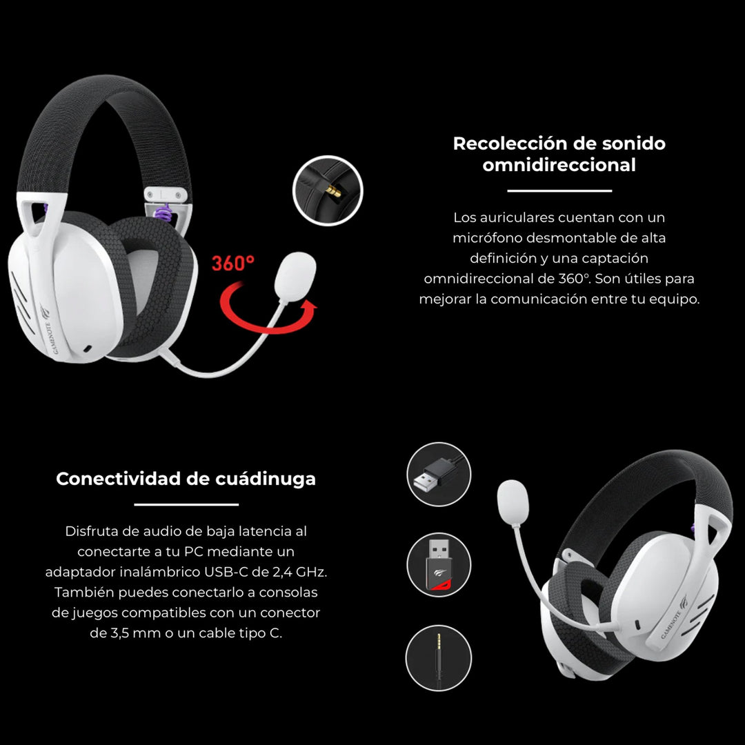 Auriculares Gamer Havit Fuxi H3 Inalámbricos 2.4G Bluetooth Blanco