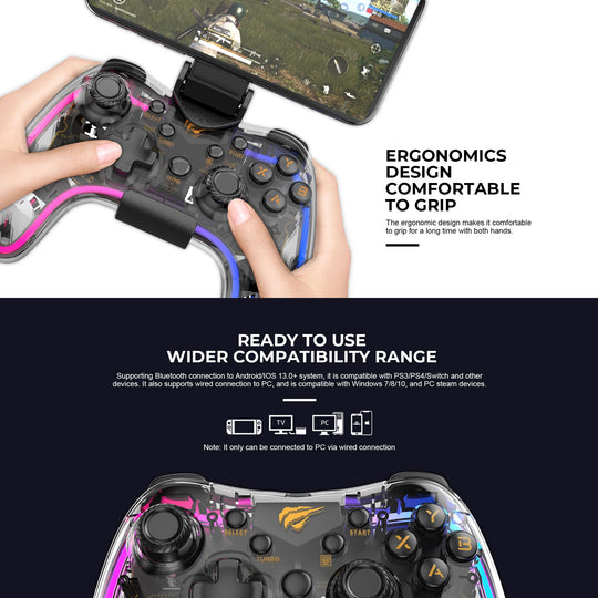 Joystick Gamepad Havit HV-G180BT Bluetooth RGB Multiplataforma