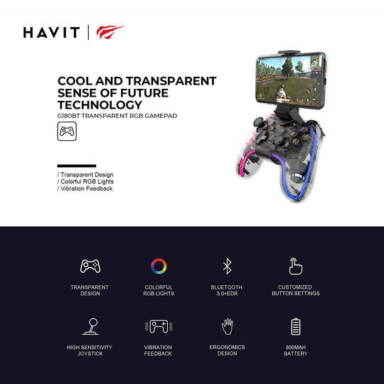 Joystick Gamepad Havit HV-G180BT Bluetooth RGB Multiplataforma
