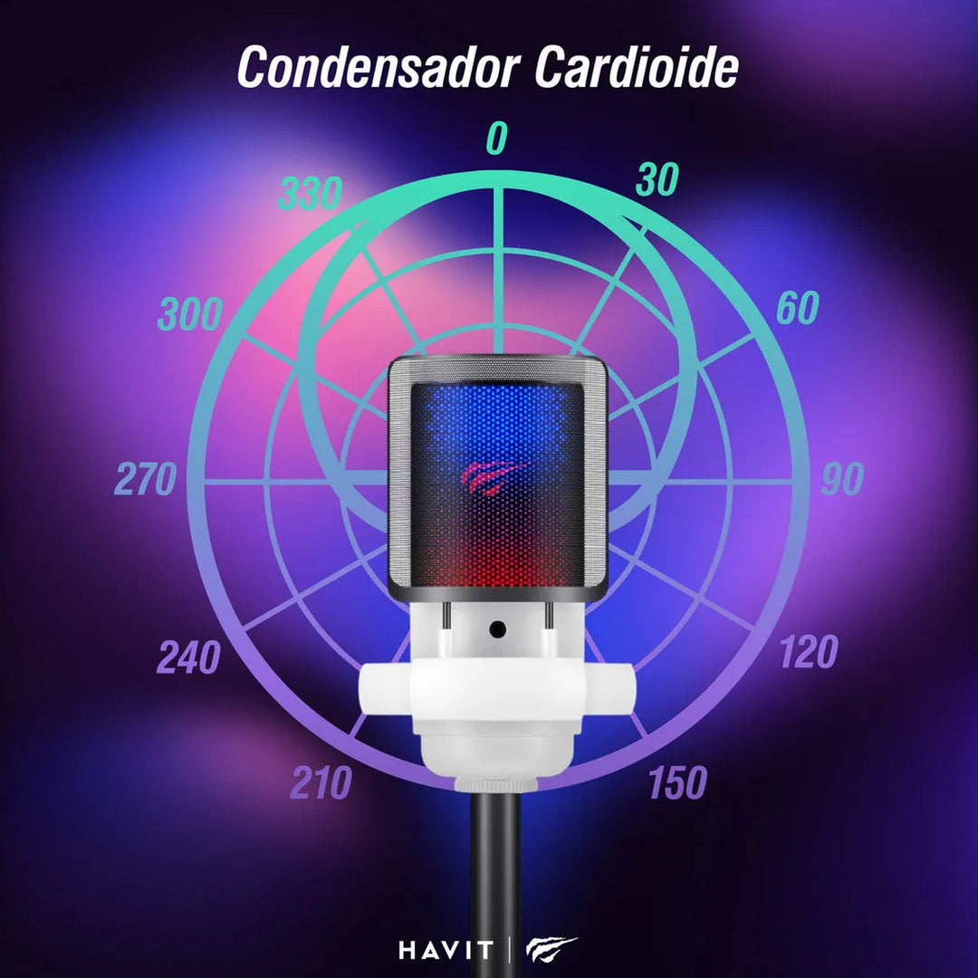 Micrófono Havit GK50 Streaming RGB Blanco