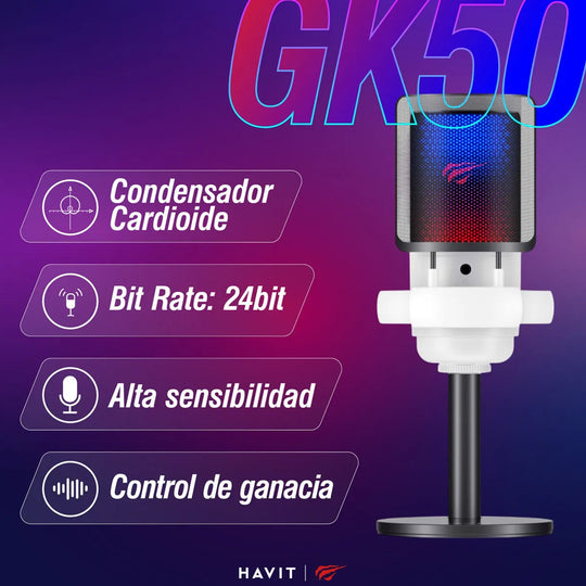 Micrófono Havit GK50 Streaming RGB Blanco