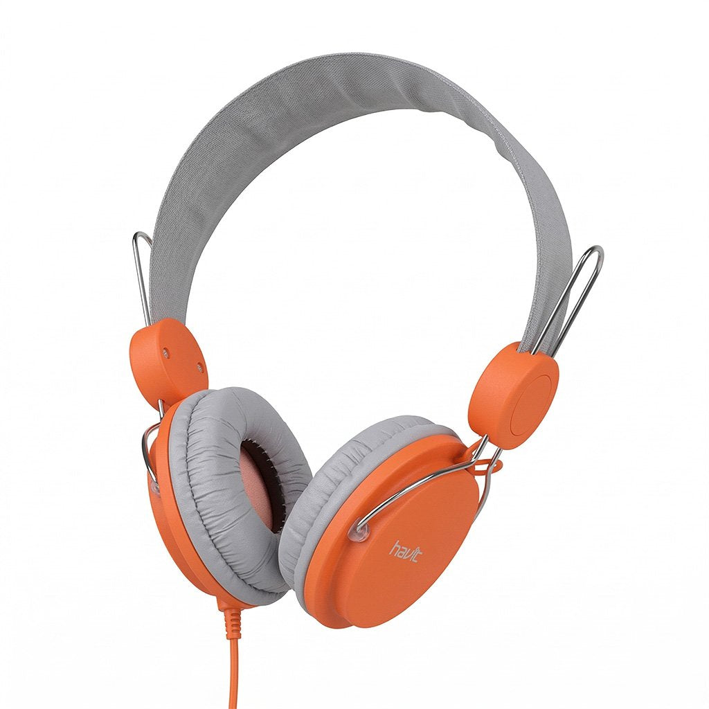 Auricular Havit Cableado con Vincha y Micrófono – Gris y Naranja