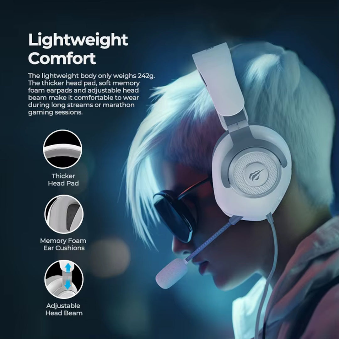 Auricular Gamer Havit HV-H2230D 50mm Micrófono Blanco Gris