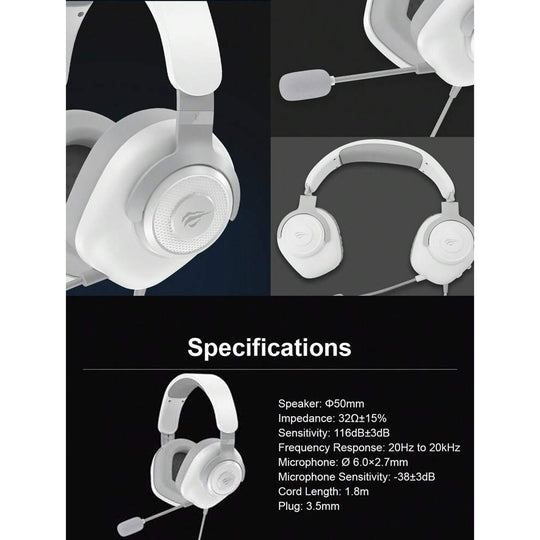 Auricular Gamer Havit HV-H2230D 50mm Micrófono Blanco Gris