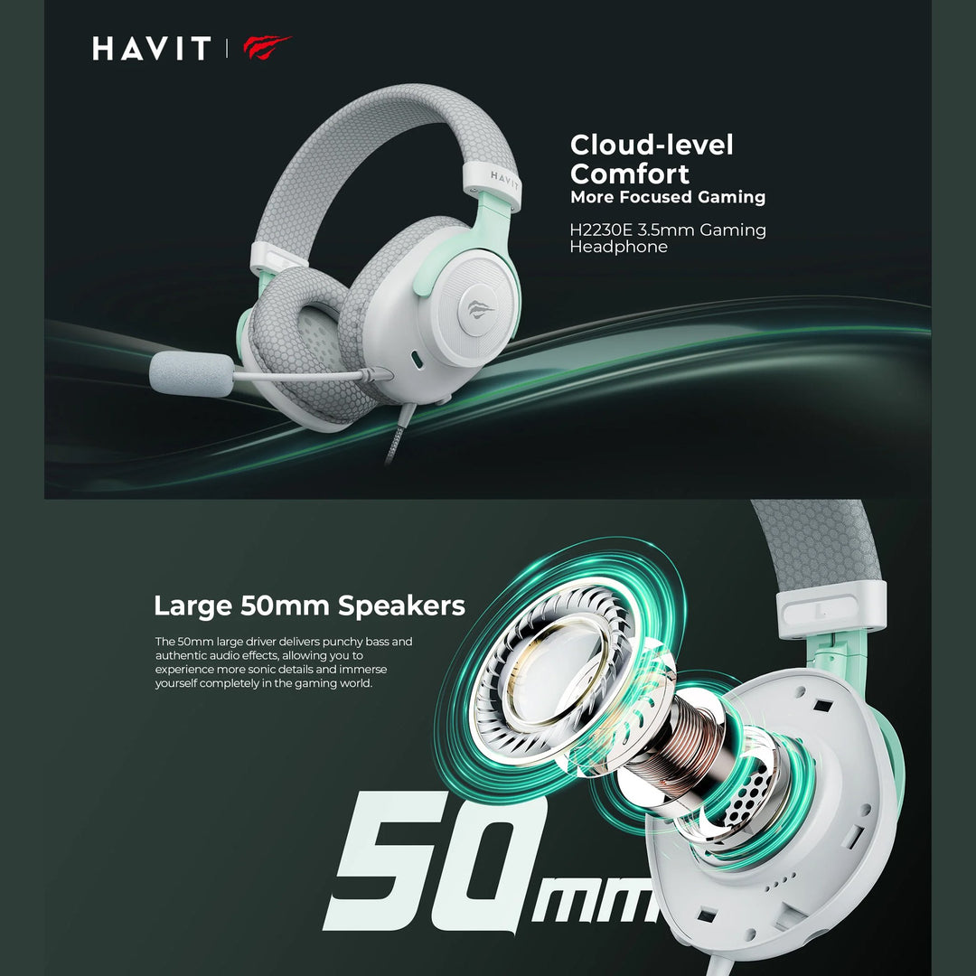 Auriculares Gamer Havit HV-H2230D – Blanco / Gris / Verde Agua