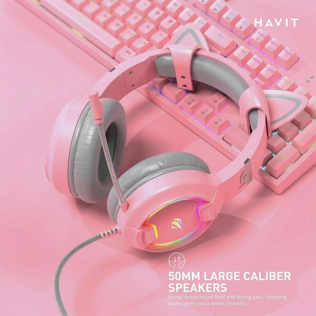 Auricular Havit con Vincha y Micrófono – Pink