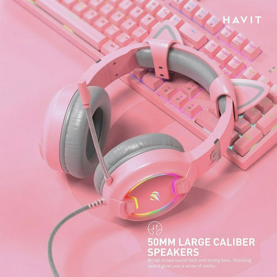Auricular Havit con Vincha y Micrófono – Pink