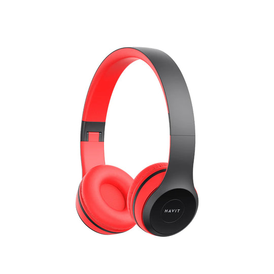 Auriculares Bluetooth Havit Vincha Plegables Rojo y Negro con FM