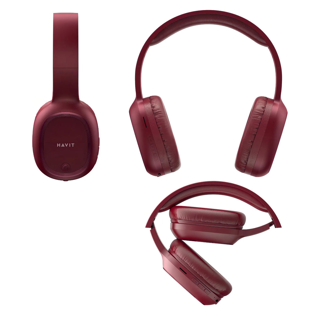 Auriculares Bluetooth Havit Inalámbricos con Vincha Rojo con Micrófono y Entrada Auxiliar