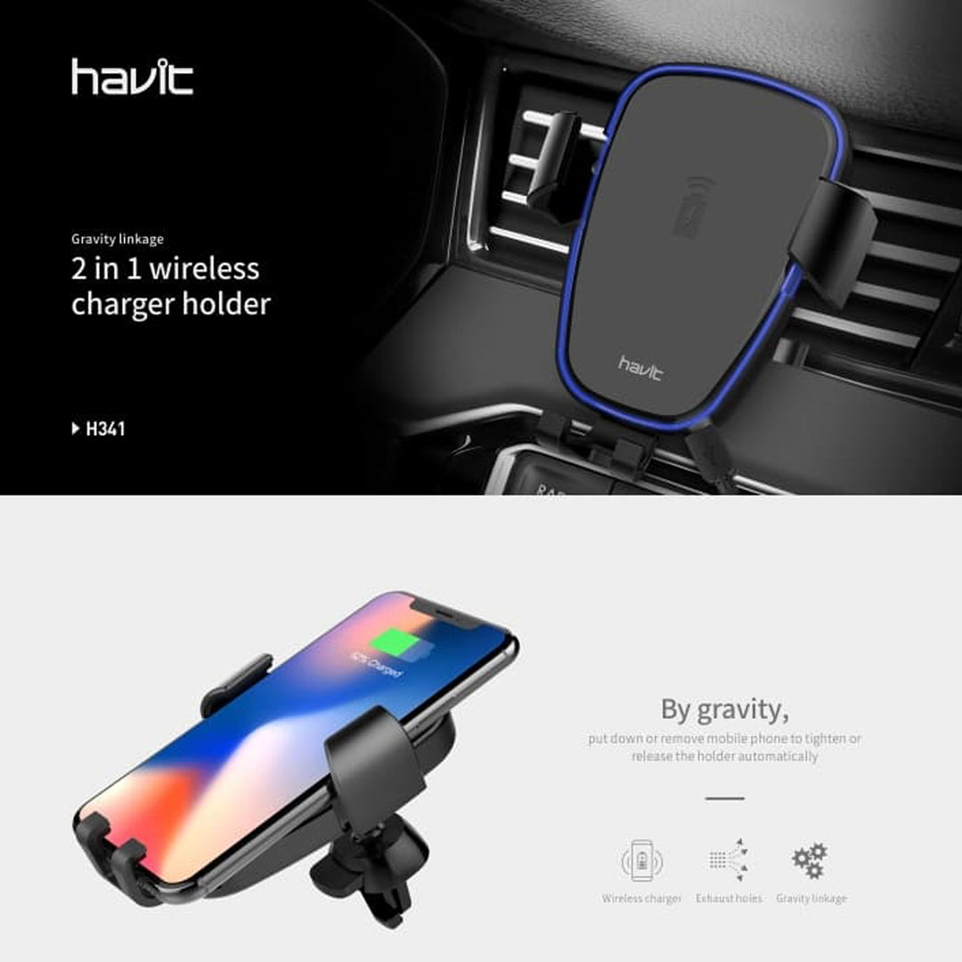 Soporte para Auto Havit con Cargador Inalámbrico Qi 10W