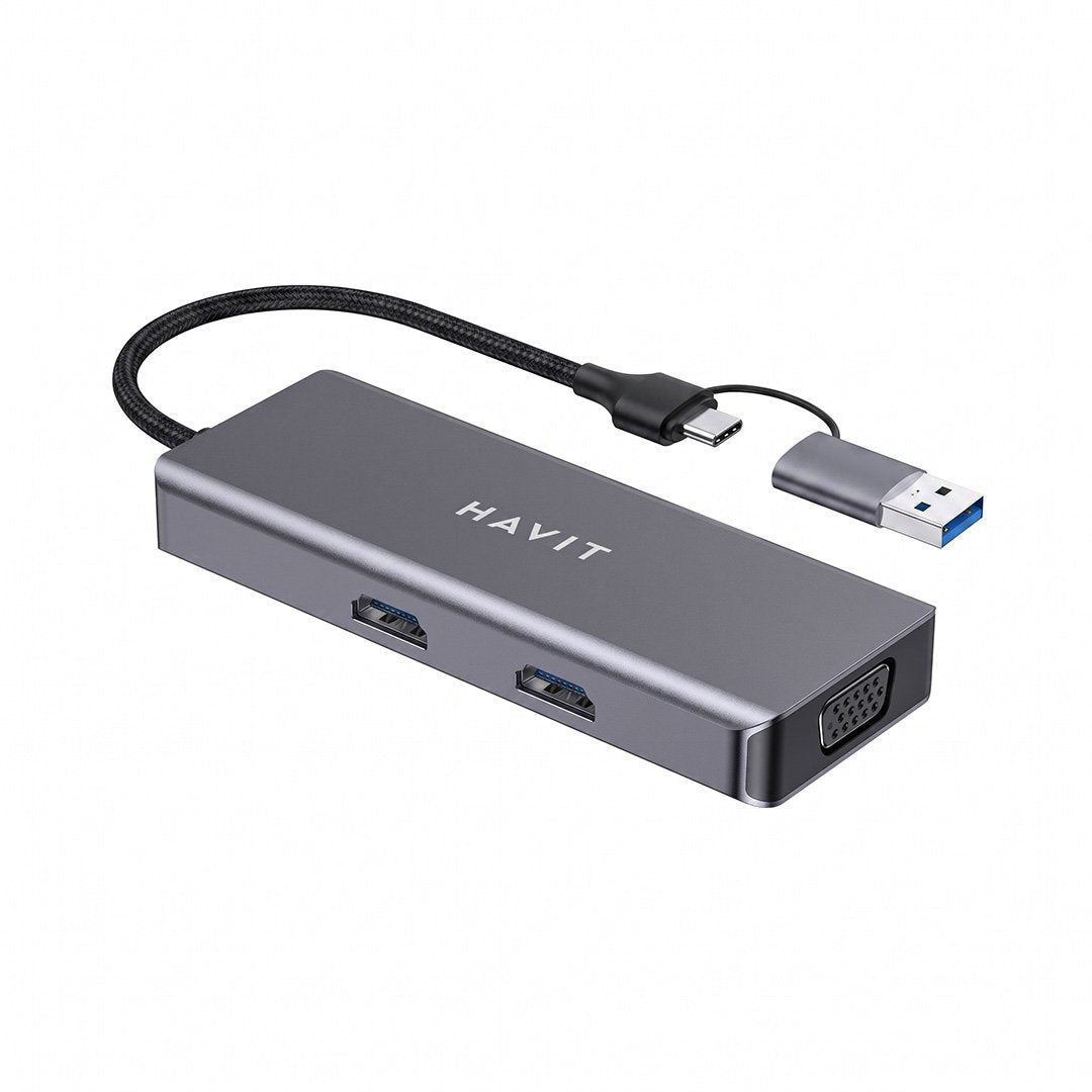 Hub USB-C Havit H53 9 en 1 con HDMI, VGA y PD 100W