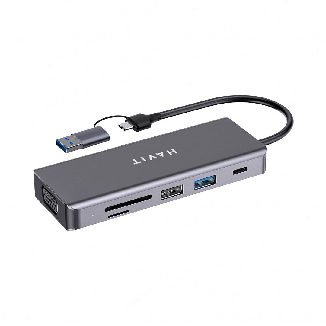 Hub USB-C Havit H53 9 en 1 con HDMI, VGA y PD 100W