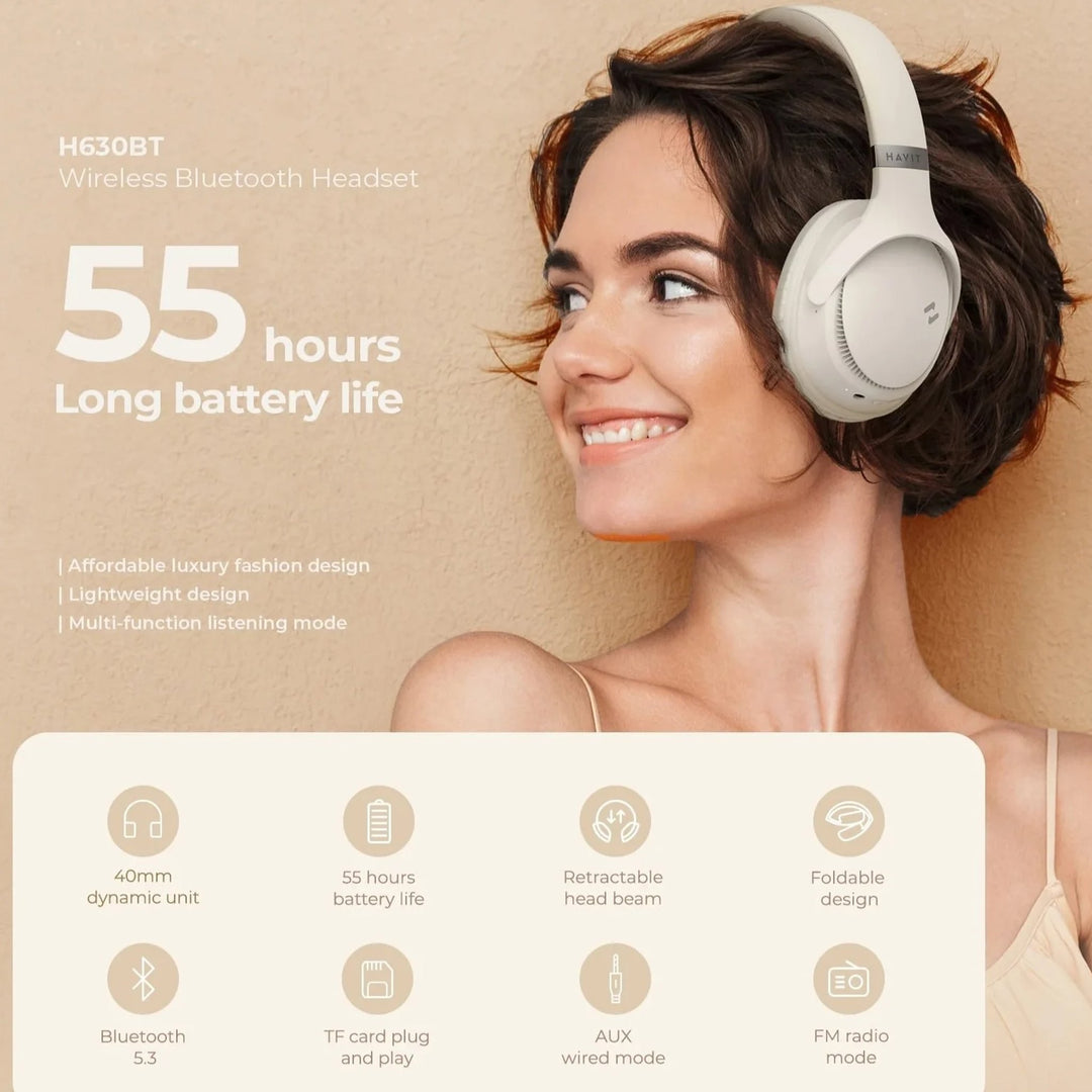 Auricular Bluetooth Havit H630 Beige Stereo Plegable