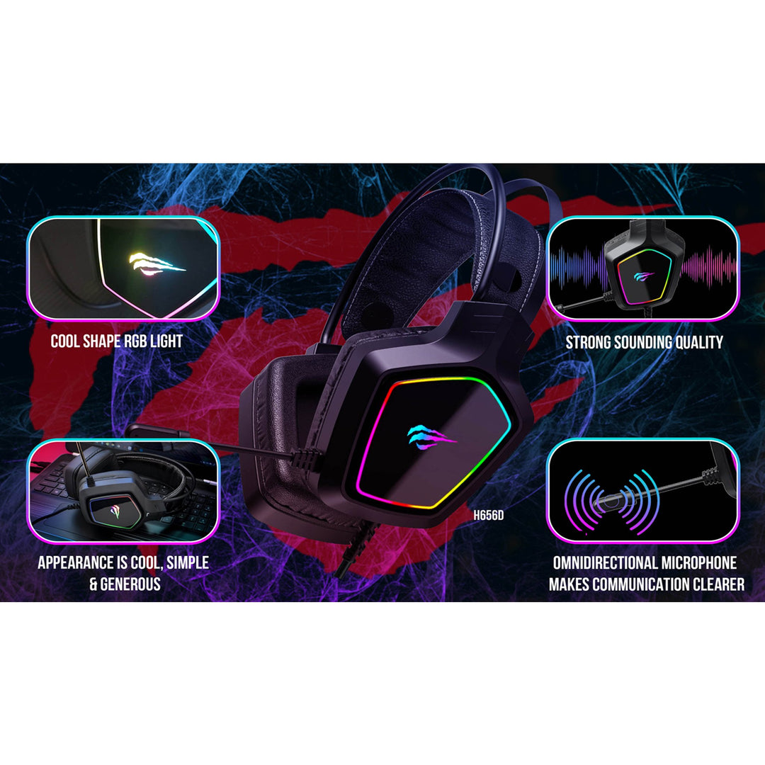 Auriculares Gamer Havit RGB con Micrófono 50mm USB + 3.5 mm