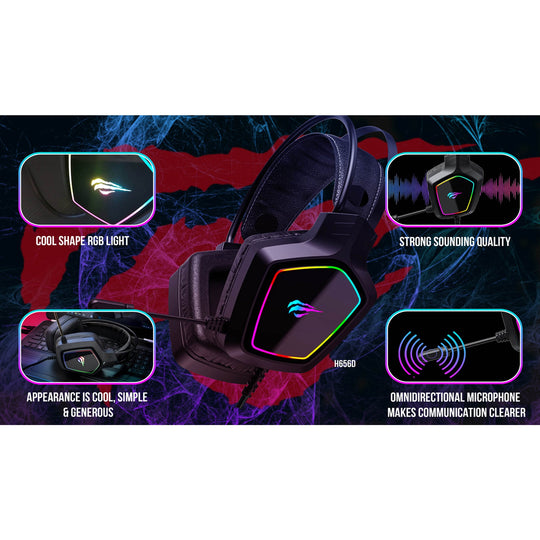 Auriculares Gamer Havit RGB con Micrófono 50mm USB + 3.5 mm