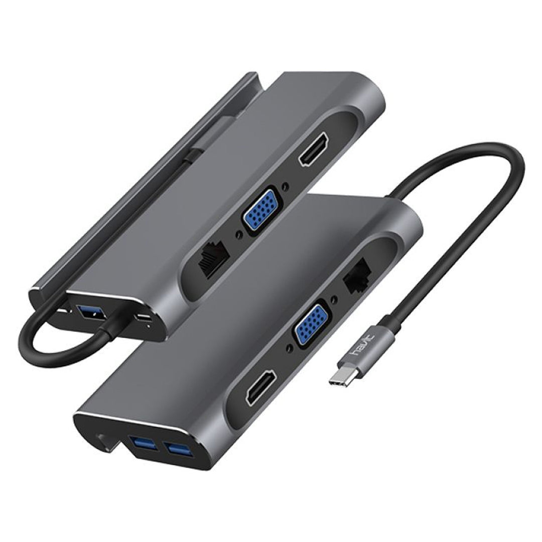 HUB HAVIT DE 7 EN 1 USB TIPO C A HDMI/VGA/RJ45 CARGA RAPIDA