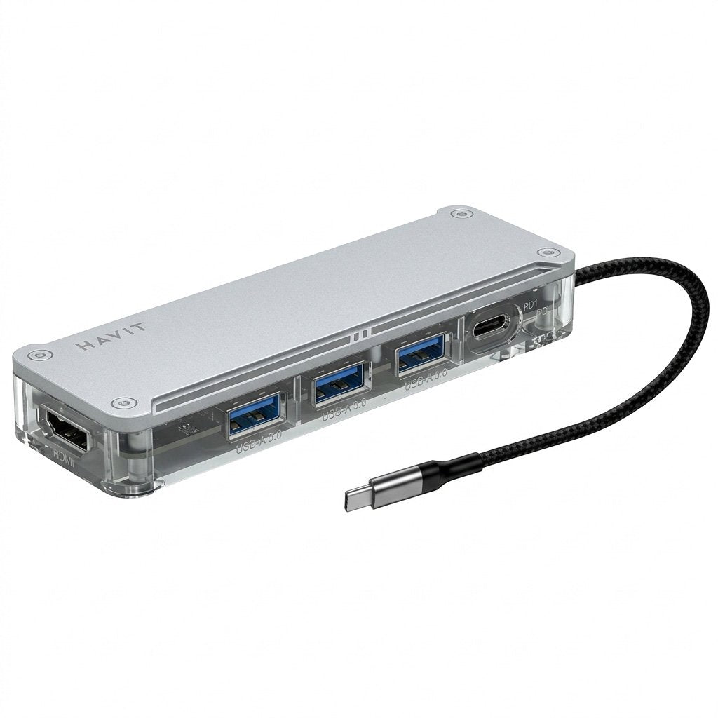 Hub Havit USB-C 8 en 1 con Carga Rápida 100W – USB, SD y TF