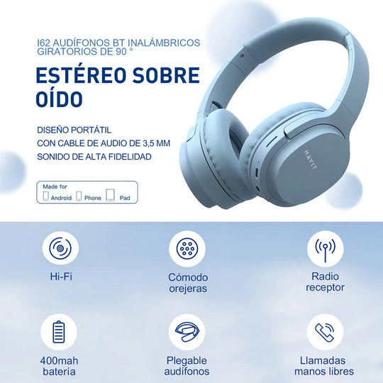 Auriculares Inalámbricos Havit I62 Bluetooth con FM y SD – Azul