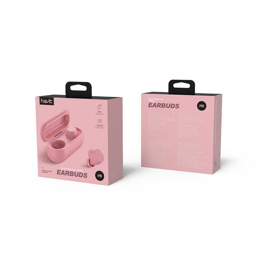 Auriculares Bluetooth Havit Earbuds Rosa IPX5 Táctiles 6H