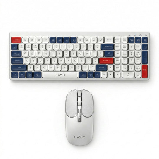 Combo Havit Teclado y Mouse Inalámbrico Bluetooth y 2.4GHz – Teclado 106 Teclas + Mouse 1600 DPI