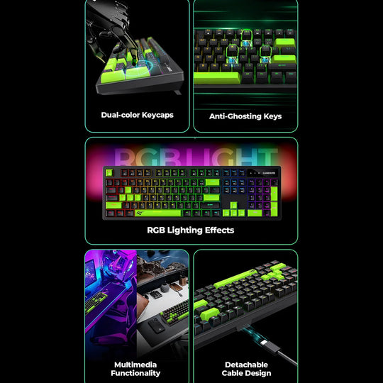 Teclado Mecánico Gamer Havit RGB 104 Teclas Switch Blue Negro Verde